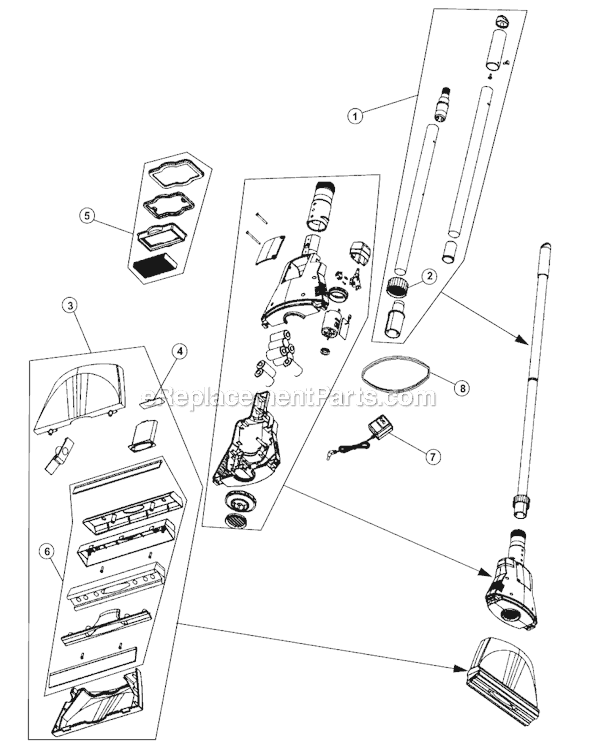 Page A Diagram and Parts List for BD20005 CTR Dirt Devil Upright Vacuum